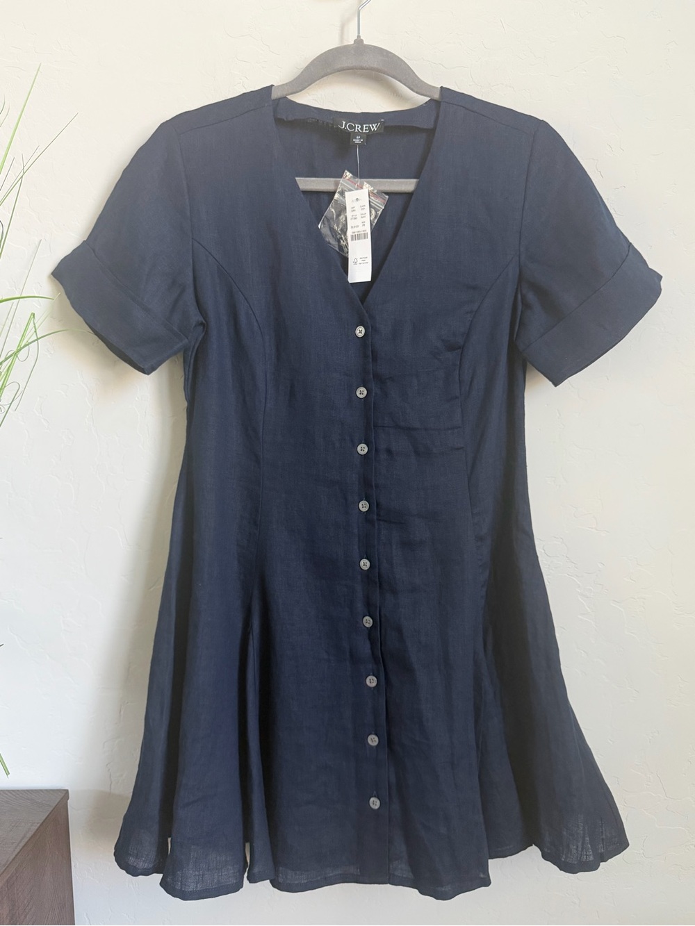 J.Crew NWT 100% Linen Button Front Mini Dress Navy 6P Petite SP26